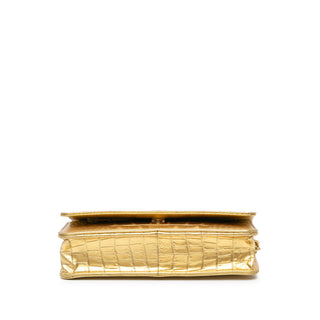 Chanel CC Metallic Calfskin Crocodile Embossed Wallet On Chain