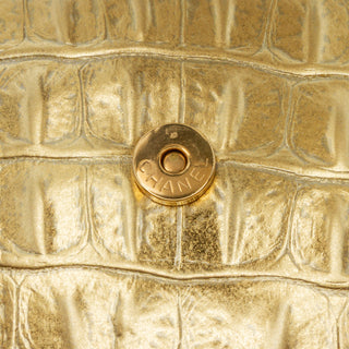 Chanel CC Metallic Calfskin Crocodile Embossed Wallet On Chain