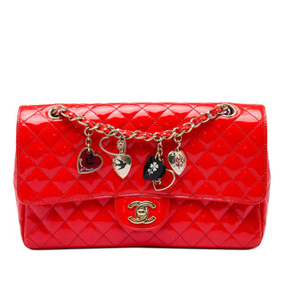 Chanel Medium Classic Patent Valentines Heart Charms Single Flap