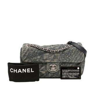 Chanel Medium Embroidered Denim Camellia Fla