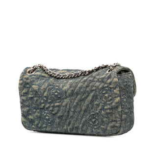 Chanel Medium Embroidered Denim Camellia Fla