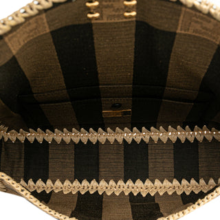 Fendi Pequin Gingham Canvas And Raffia Baguette Satchel