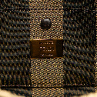 Fendi Pequin Gingham Canvas And Raffia Baguette Satchel