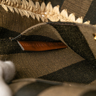 Fendi Pequin Gingham Canvas And Raffia Baguette Satchel