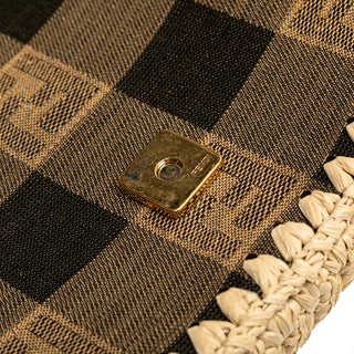 Fendi Pequin Gingham Canvas And Raffia Baguette Satchel
