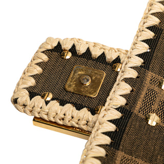 Fendi Pequin Gingham Canvas And Raffia Baguette Satchel