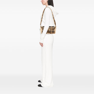 Fendi Pequin Gingham Canvas And Raffia Baguette Satchel
