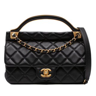 Chanel Small Quilted Calfskin Lady Handle Clutch With Chain