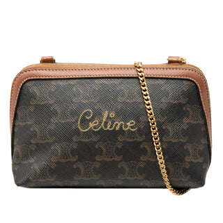Celine Triomphe Coated Canvas Embroidered Logo Clutch On Chain