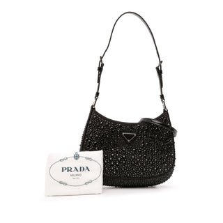 Prada Crystal Embellished Satin Cleo Shoulder Bag