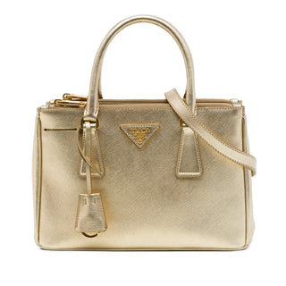 Prada Mini Metallic Saffiano Lux Galleria Double Zip Satchel