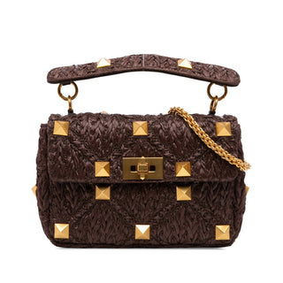Valentino Medium Raffia Roman Stud Satchel