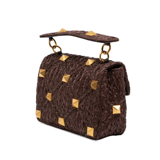 Valentino Medium Raffia Roman Stud Satchel