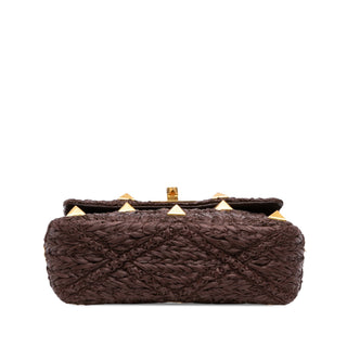 Valentino Medium Raffia Roman Stud Satchel