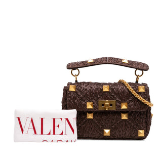 Valentino Medium Raffia Roman Stud Satchel