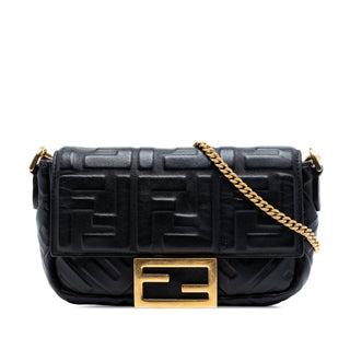 Fendi Mini Zucca Embossed Leather Baguette Satchel