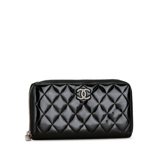 Chanel Quilted Patent Brilliant Zip Around Wallet