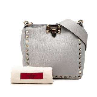 Valentino Mini Pebbled Calfskin Rockstud Flip Lock Messenger Bag