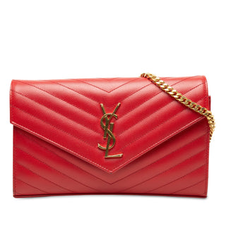 Saint Laurent Grain De Poudre Chevron Monogram Envelope Wallet on Chain