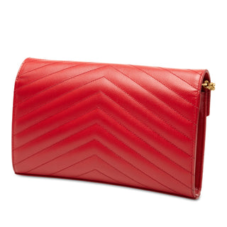 Saint Laurent Grain De Poudre Chevron Monogram Envelope Wallet on Chain