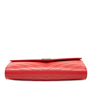 Saint Laurent Grain De Poudre Chevron Monogram Envelope Wallet on Chain