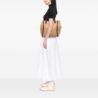 Chloé Small Raffia Embroidered Logo Iconic Tote