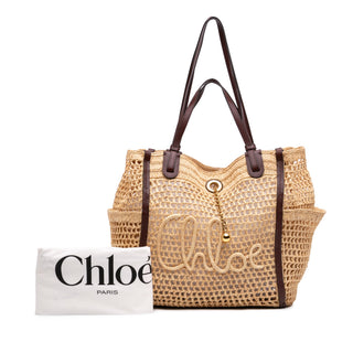 Chloé Small Raffia Embroidered Logo Iconic Tote