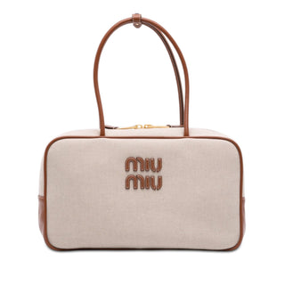 Miu Miu Large Canvas and Leather Logo Beau Handbag