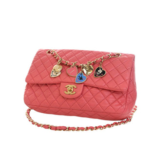 Chanel Medium Classic Lambskin Valentines Heart Charms Single Flap