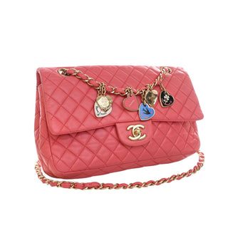 Chanel Medium Classic Lambskin Valentines Heart Charms Single Flap