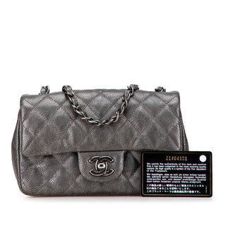 Chanerl Mini Rectangular Classic Metallic Caviar Single Flap