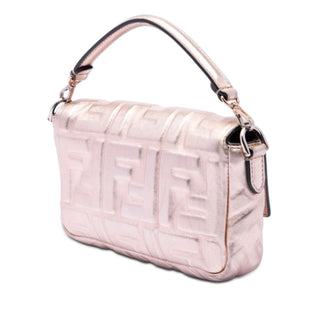 Fendi Mini Zucca Embossed Metallic Leather Baguette Satchel