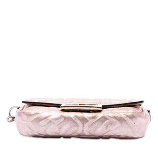 Fendi Mini Zucca Embossed Metallic Leather Baguette Satchel