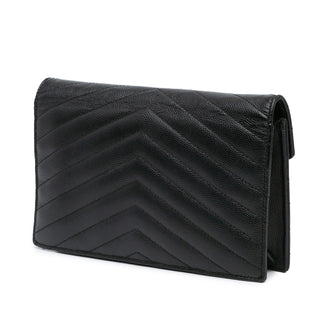 Ysl Grain De Poudre Chevron Monogram Envelope Chain Wallet