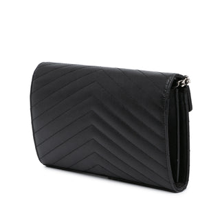 Ysl Grain De Poudre Matelasse Chevron Monogram Chain Wallet