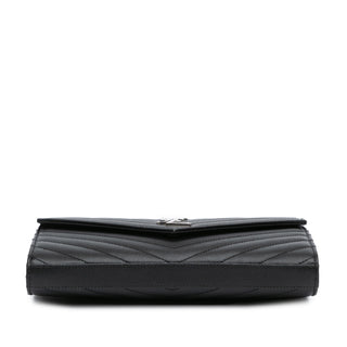 Ysl Grain De Poudre Matelasse Chevron Monogram Chain Wallet