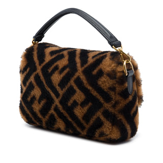 Fendi Mini Zucca Shearling Chain Baguette Satchel