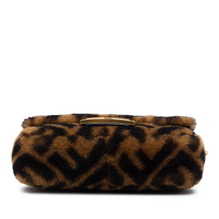 Fendi Mini Zucca Shearling Chain Baguette Satchel