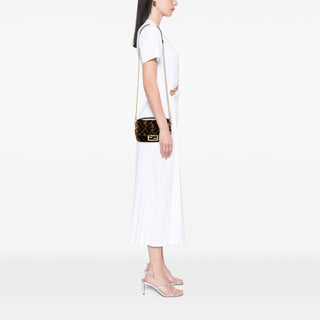 Fendi Mini Zucca Shearling Chain Baguette Satchel