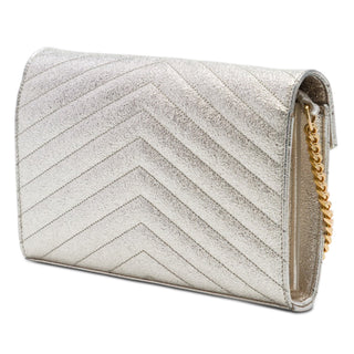 Saint Laurent Metallic Grain De Poudre Matelasse Chevron Monogram Chain Wallet