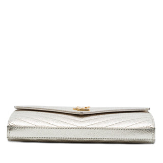 Saint Laurent Metallic Grain De Poudre Matelasse Chevron Monogram Chain Wallet