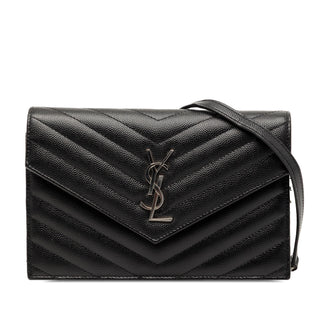 Saint Laurent Grain de Poudre Cassandre Envelope Chain Wallet