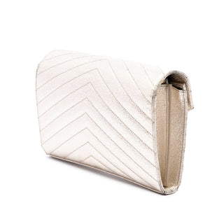 Saint Laurent Metallic Crackled Chevron Calfskin Monogram Envelope Chain Wallet