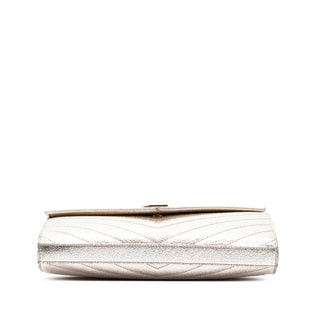 Saint Laurent Metallic Crackled Chevron Calfskin Monogram Envelope Chain Wallet