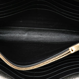 Saint Laurent Metallic Crackled Chevron Calfskin Monogram Envelope Chain Wallet