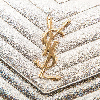 Saint Laurent Metallic Crackled Chevron Calfskin Monogram Envelope Chain Wallet