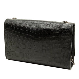 Saint Laurent Medium Croc Embossed Leather Monogram Kate Tassel Crossbody