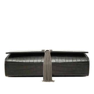 Saint Laurent Medium Croc Embossed Leather Monogram Kate Tassel Crossbody