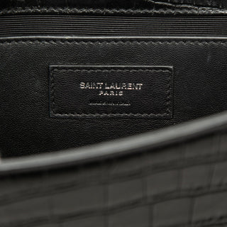 Saint Laurent Medium Croc Embossed Leather Monogram Kate Tassel Crossbody