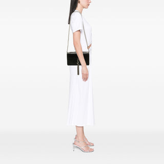 Saint Laurent Medium Croc Embossed Leather Monogram Kate Tassel Crossbody
